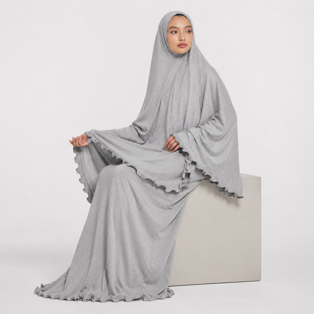 Ruffle Trim Prayer Set in Grey Jersey