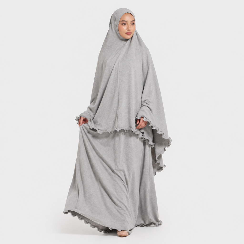 Ruffle Trim Prayer Set in Grey Jersey