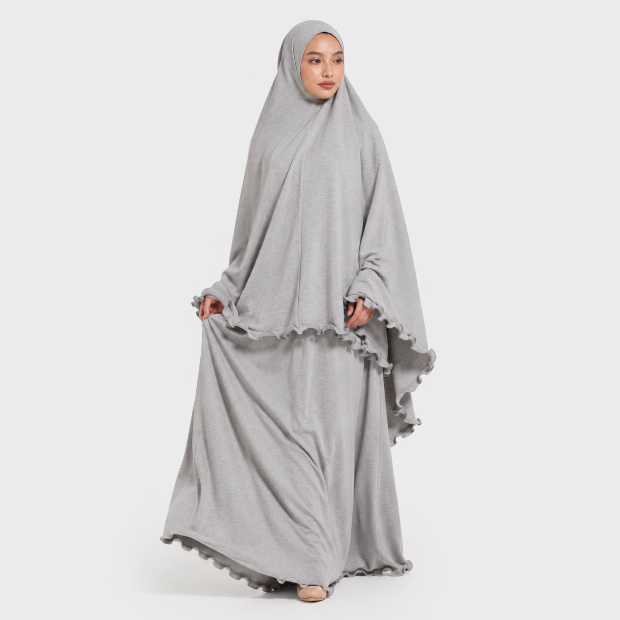 Ruffle Trim Prayer Set in Grey Jersey