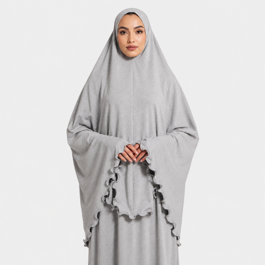 Ruffle Trim Prayer Set in Grey Jersey