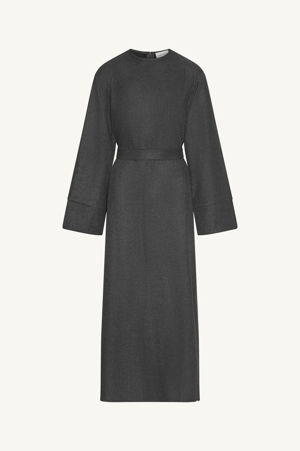 Dark gray dress with long sleeves on a white background