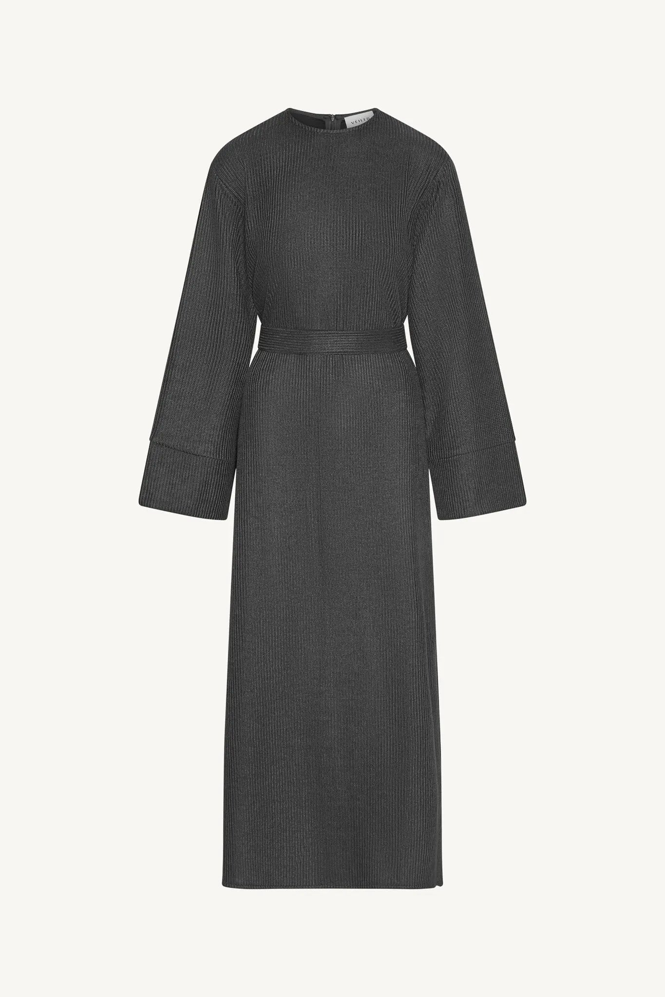 Dark gray dress with long sleeves on a white background