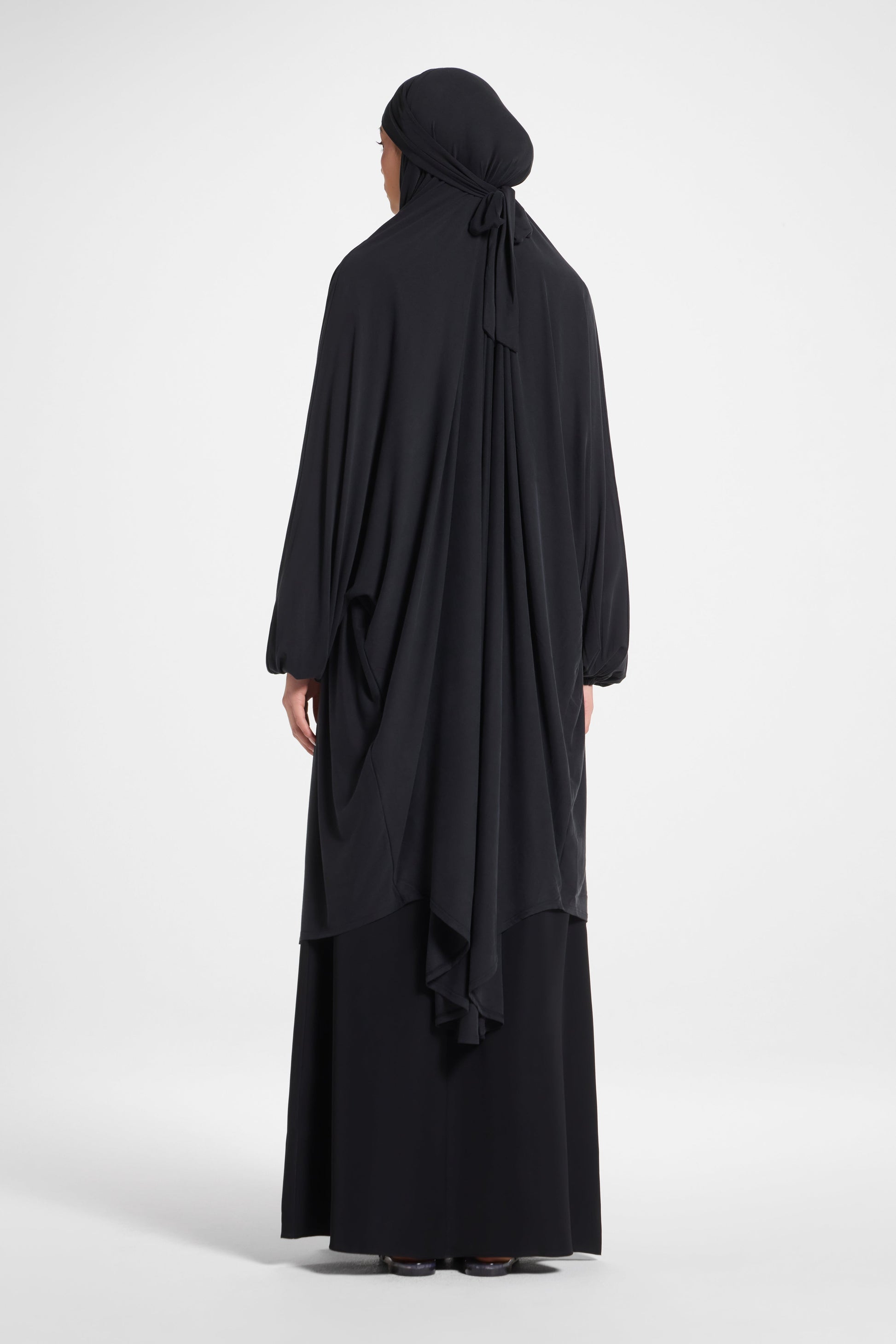 Black Jersey Prayer Jilbab with Balloon Sleeves