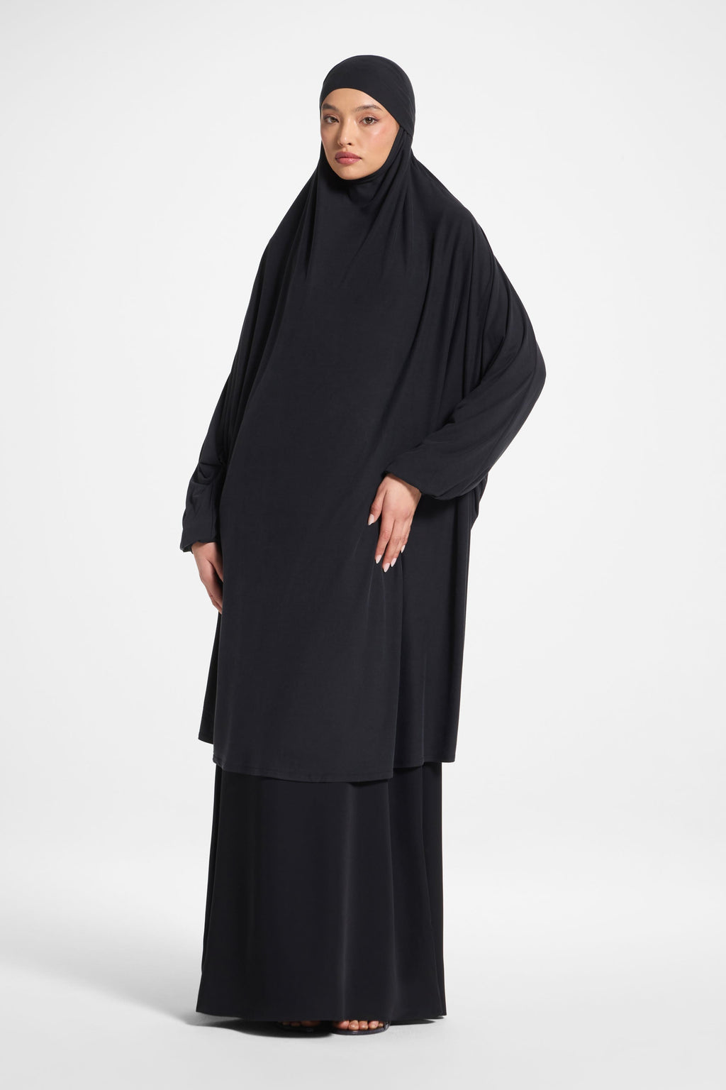 Black Jersey Prayer Jilbab with Balloon Sleeves