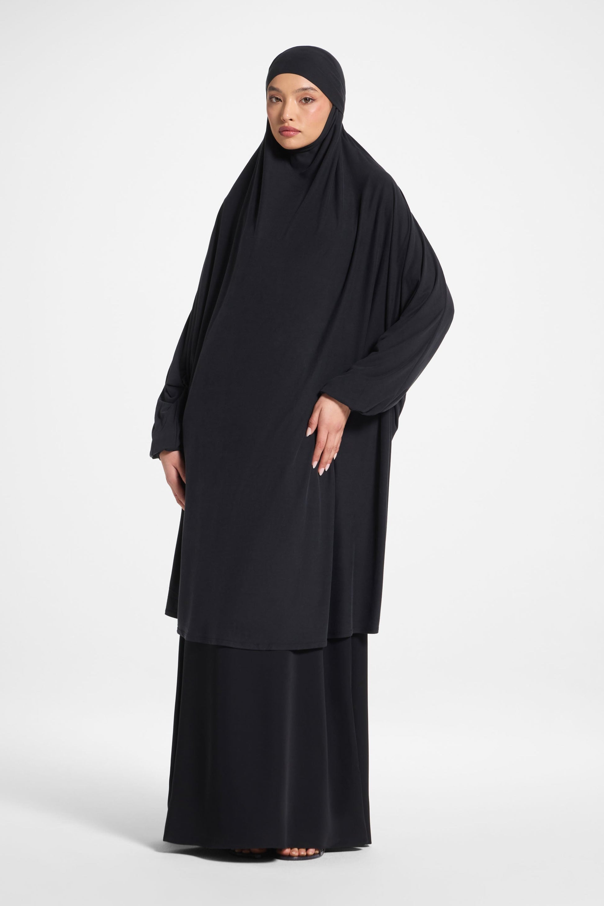Black Jersey Prayer Jilbab with Balloon Sleeves