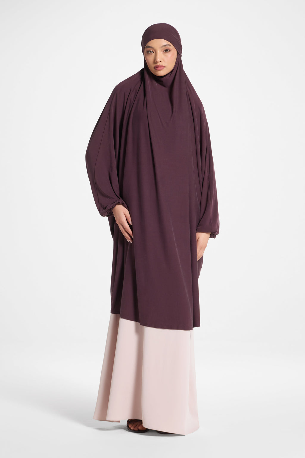 Purple Opaque Nida Abaya with Balloon Sleeves