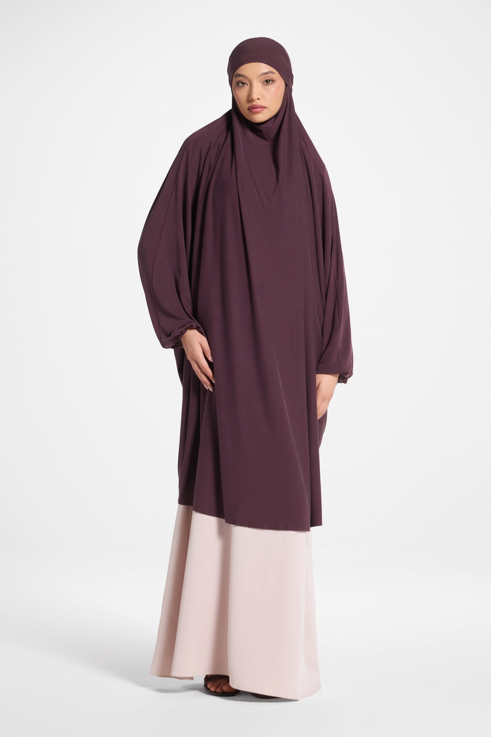 Purple Opaque Nida Abaya with Balloon Sleeves