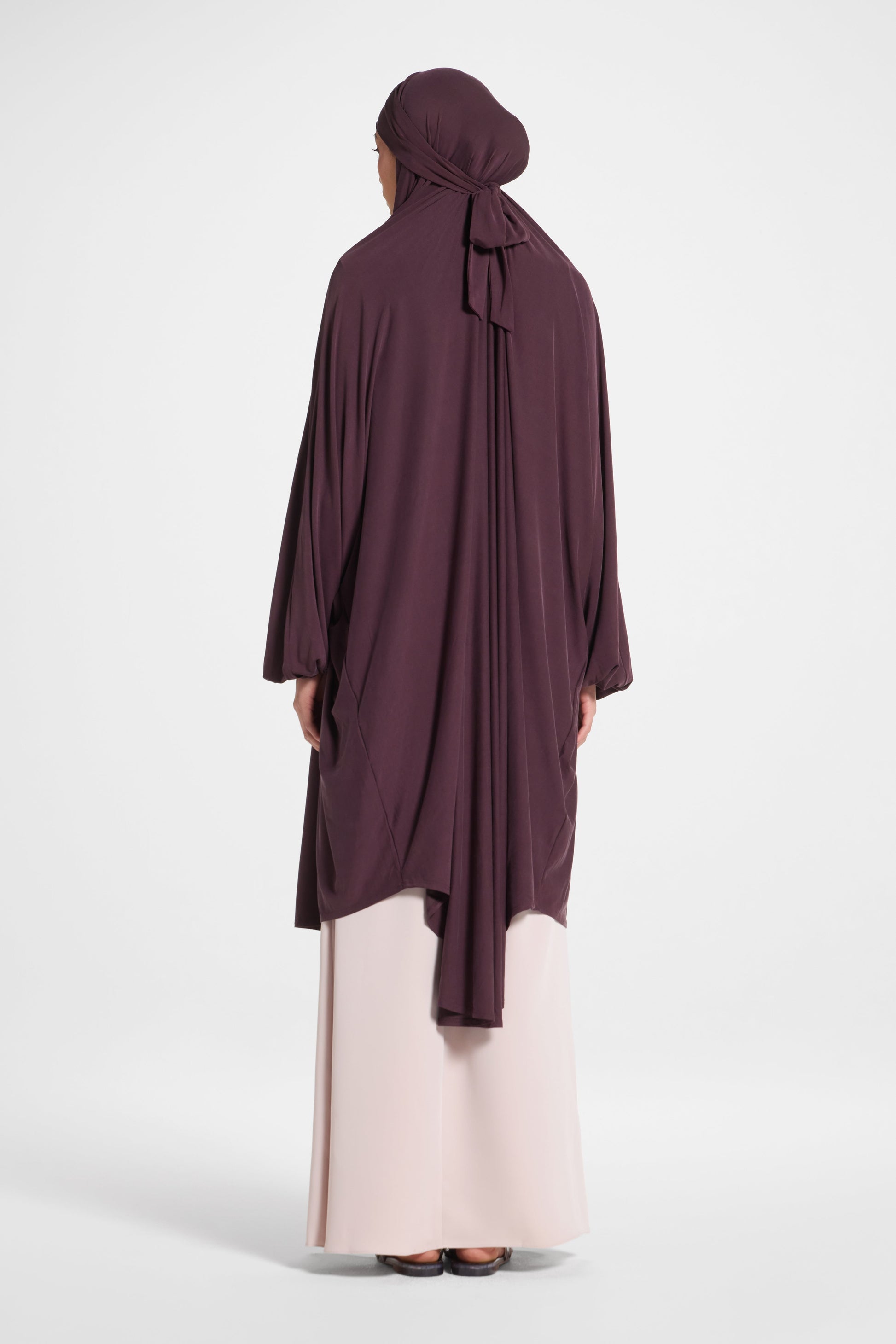 Purple Opaque Nida Abaya with Balloon Sleeves