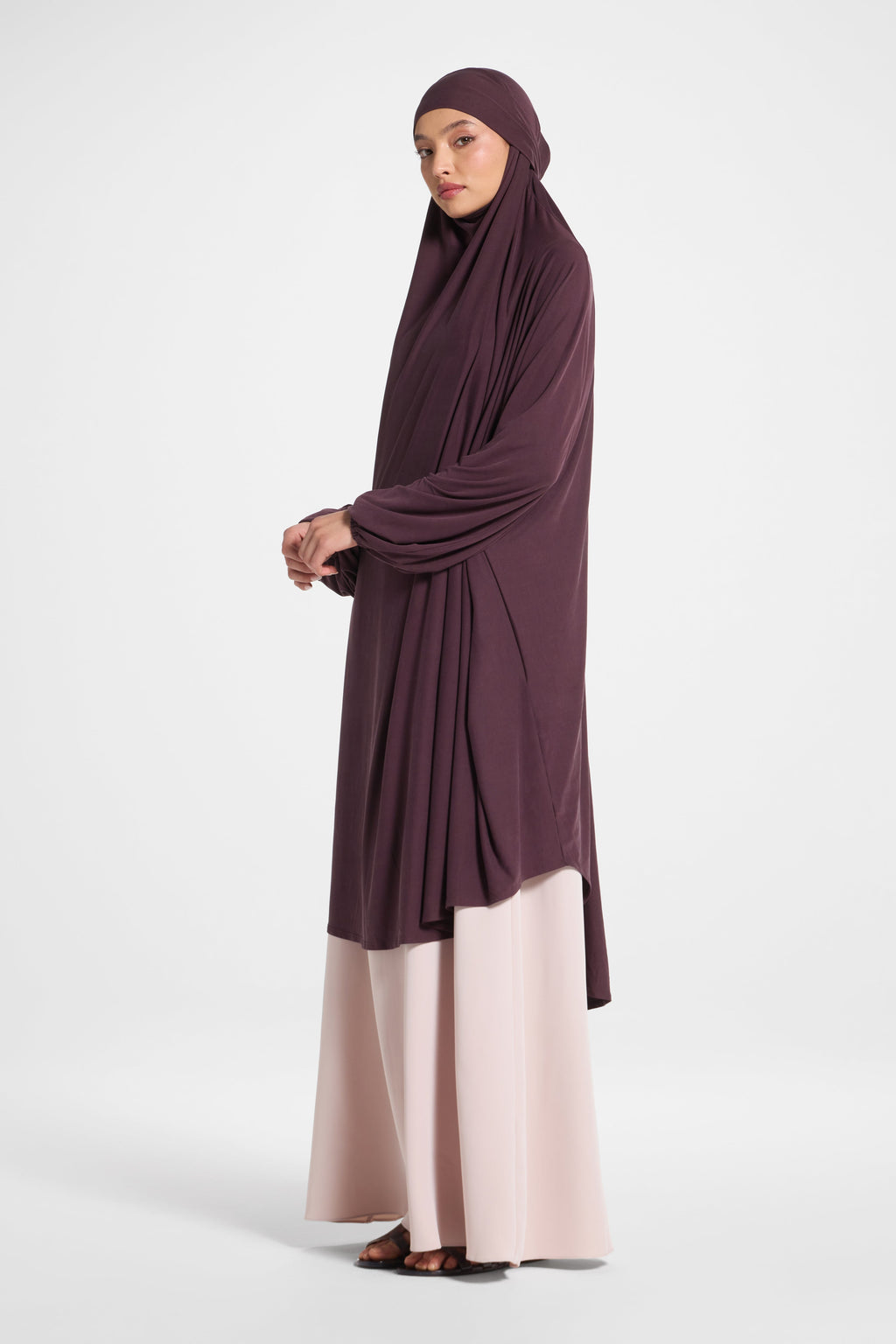 Purple Opaque Nida Abaya with Balloon Sleeves