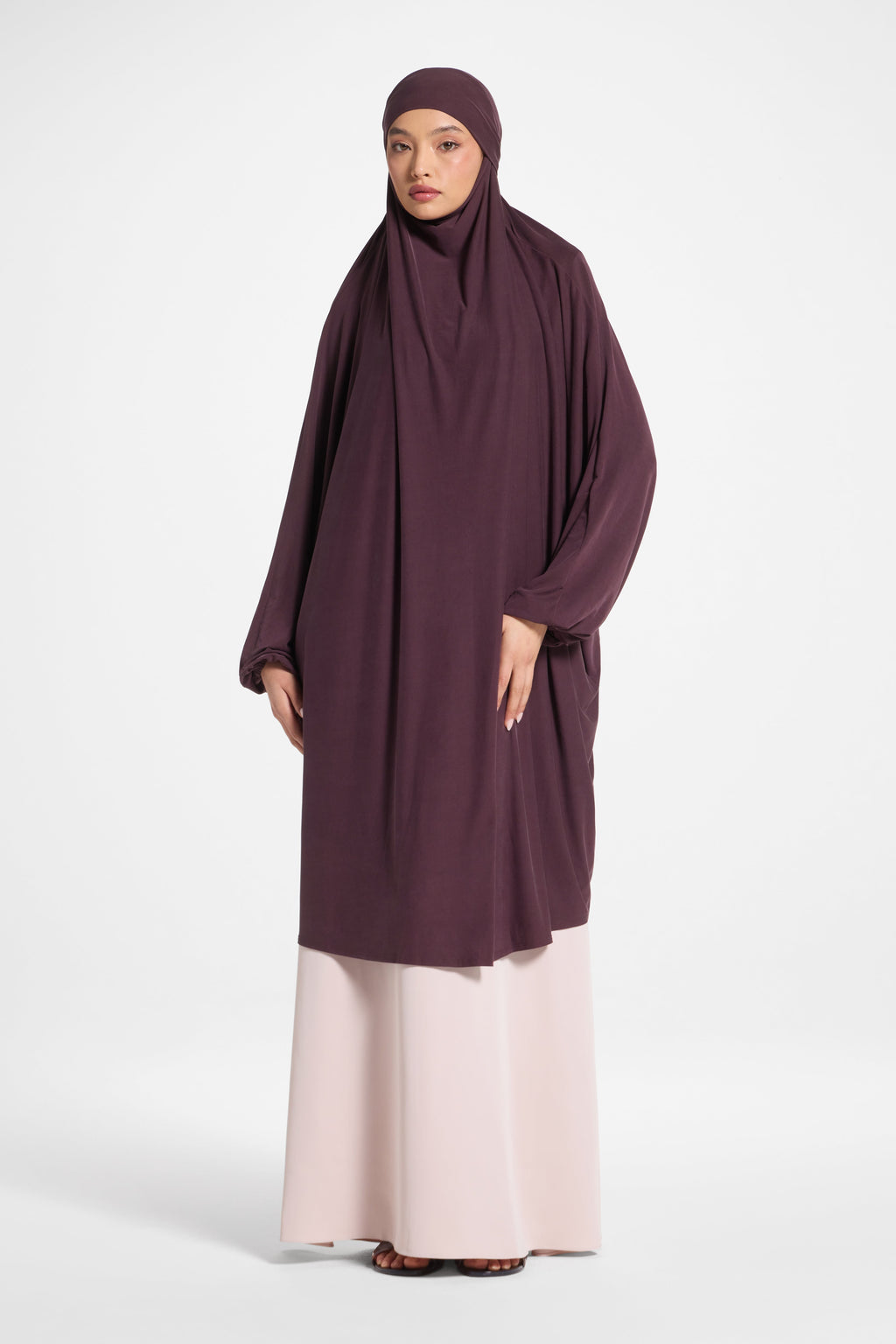 Purple Opaque Nida Abaya with Balloon Sleeves