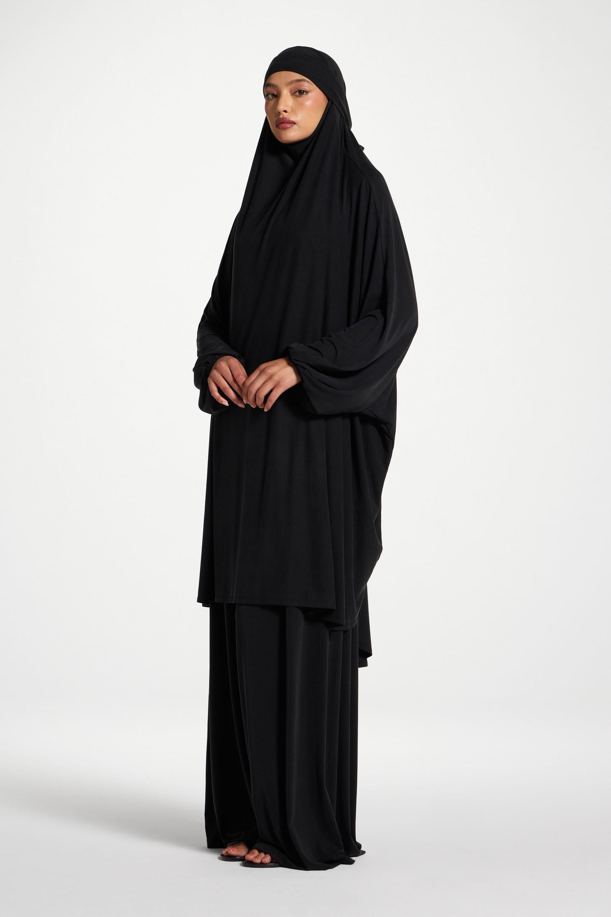 Black Jersey Prayer Set with Wide Leg Palazzo Pants