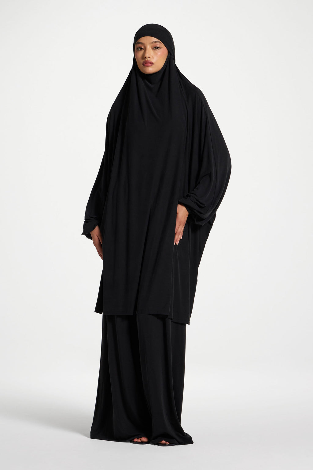 Black Jersey Prayer Set with Wide Leg Palazzo Pants