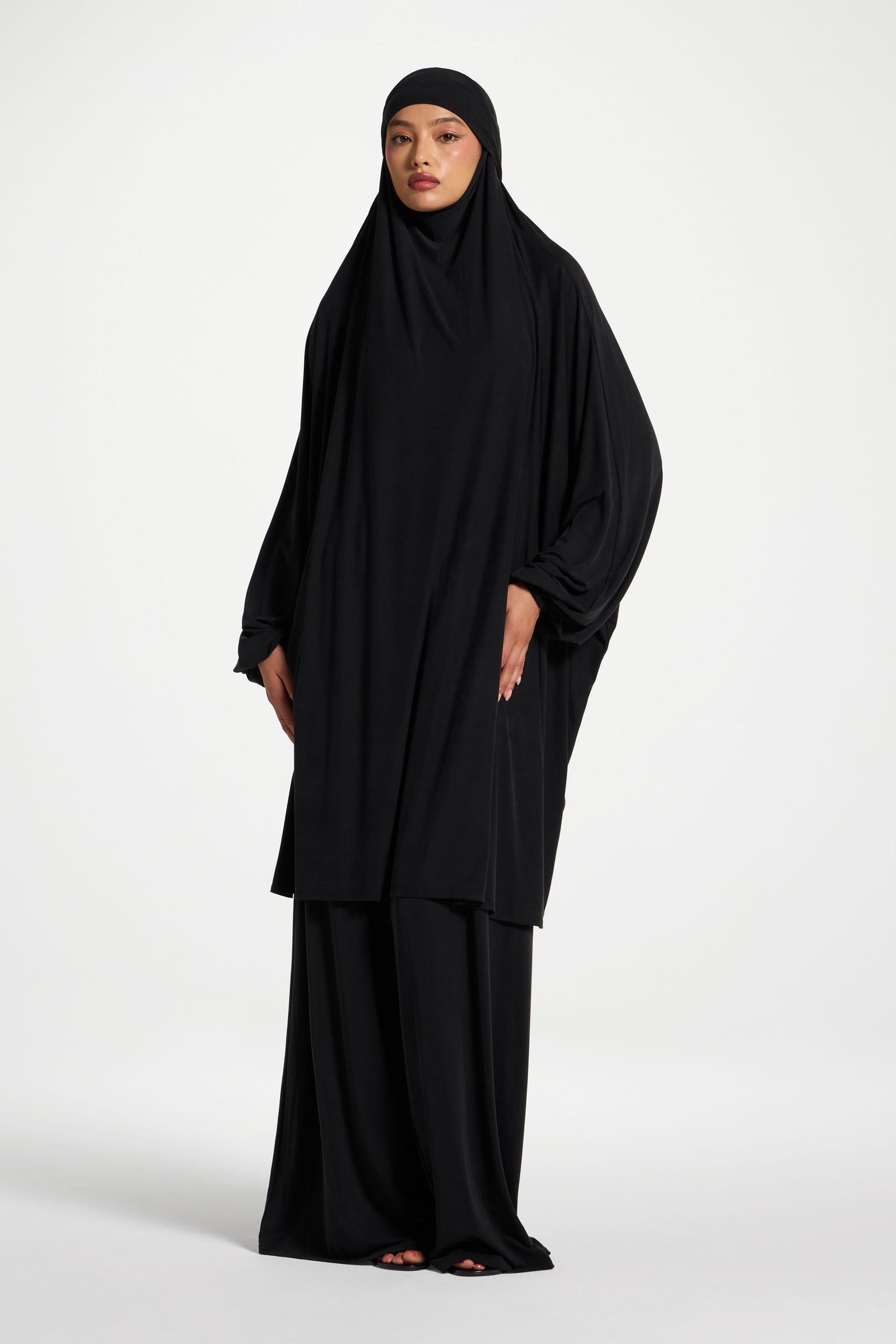 Black Jersey Prayer Set with Wide Leg Palazzo Pants