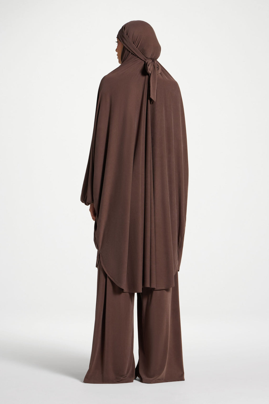 Coffee Jersey Prayer Set with Ultra-Wide Palazzo Pants