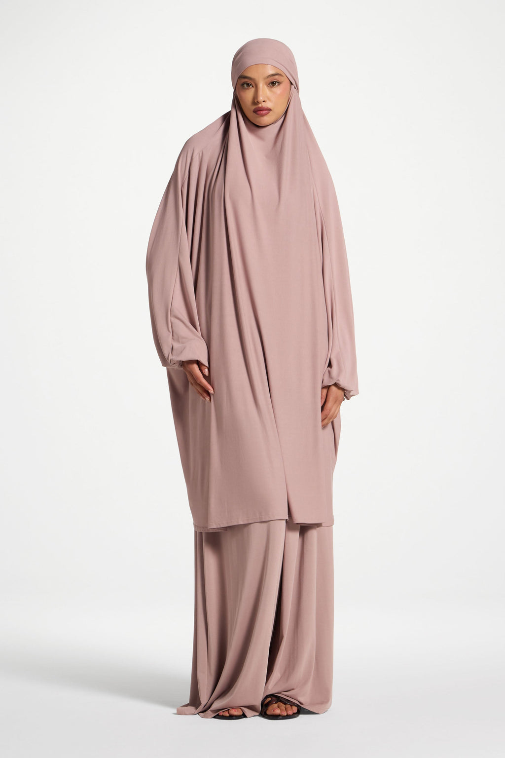 Pink Stretchy Jersey Prayer Set with Ultra-Wide Palazzo Pants