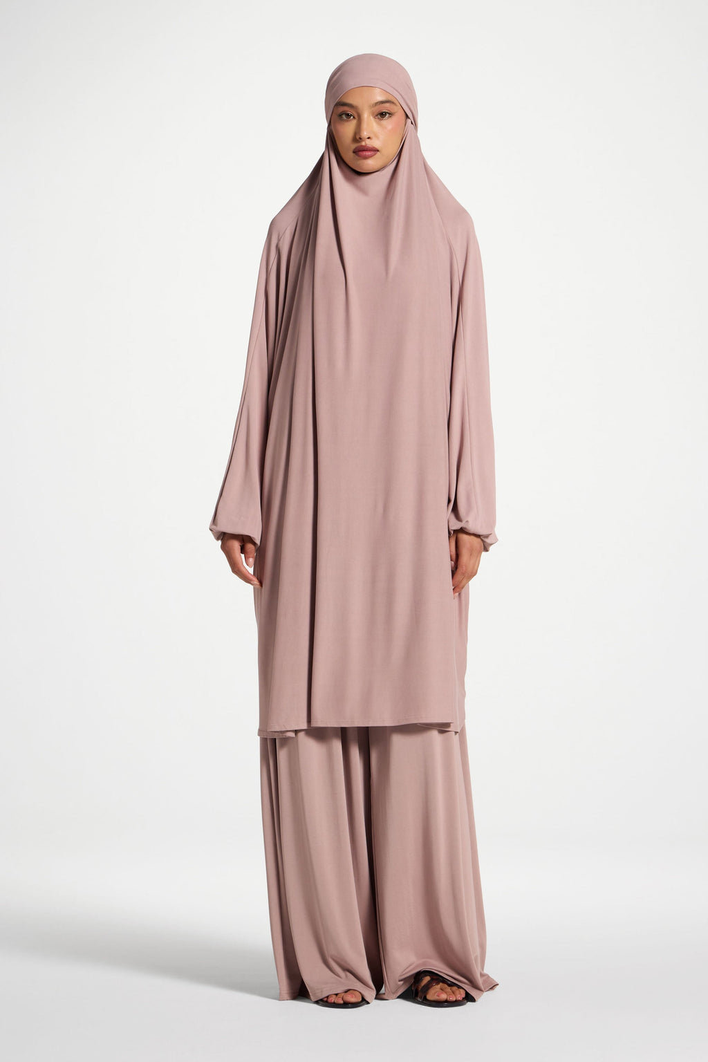 Pink Stretchy Jersey Prayer Set with Ultra-Wide Palazzo Pants