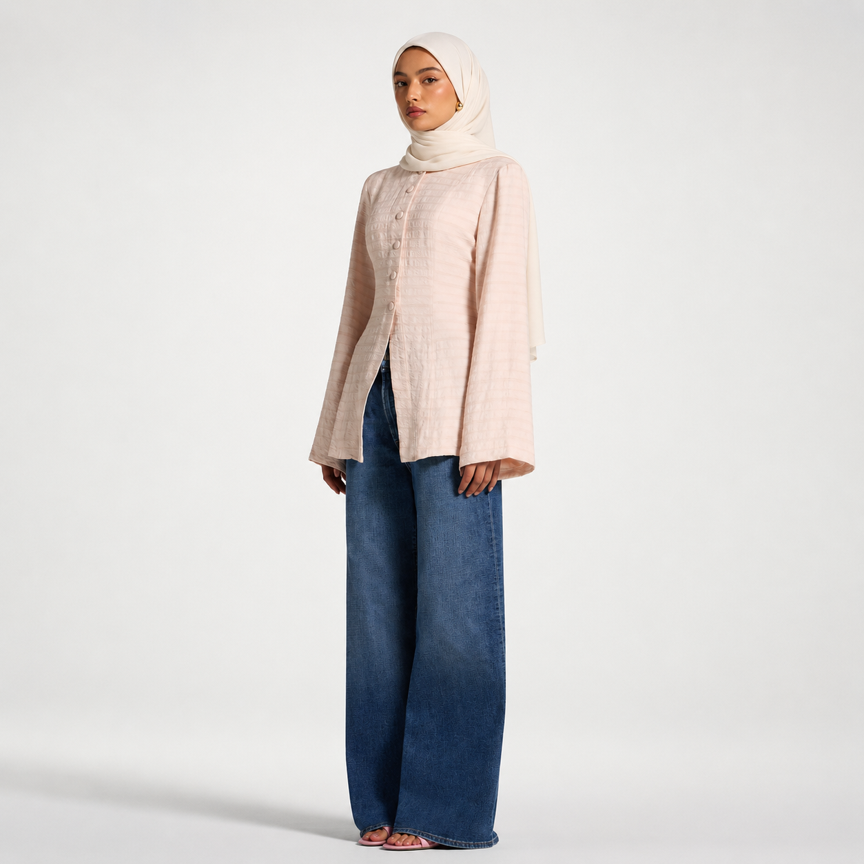 Pink Lace Up Back Top - Modest Button Front Blouse