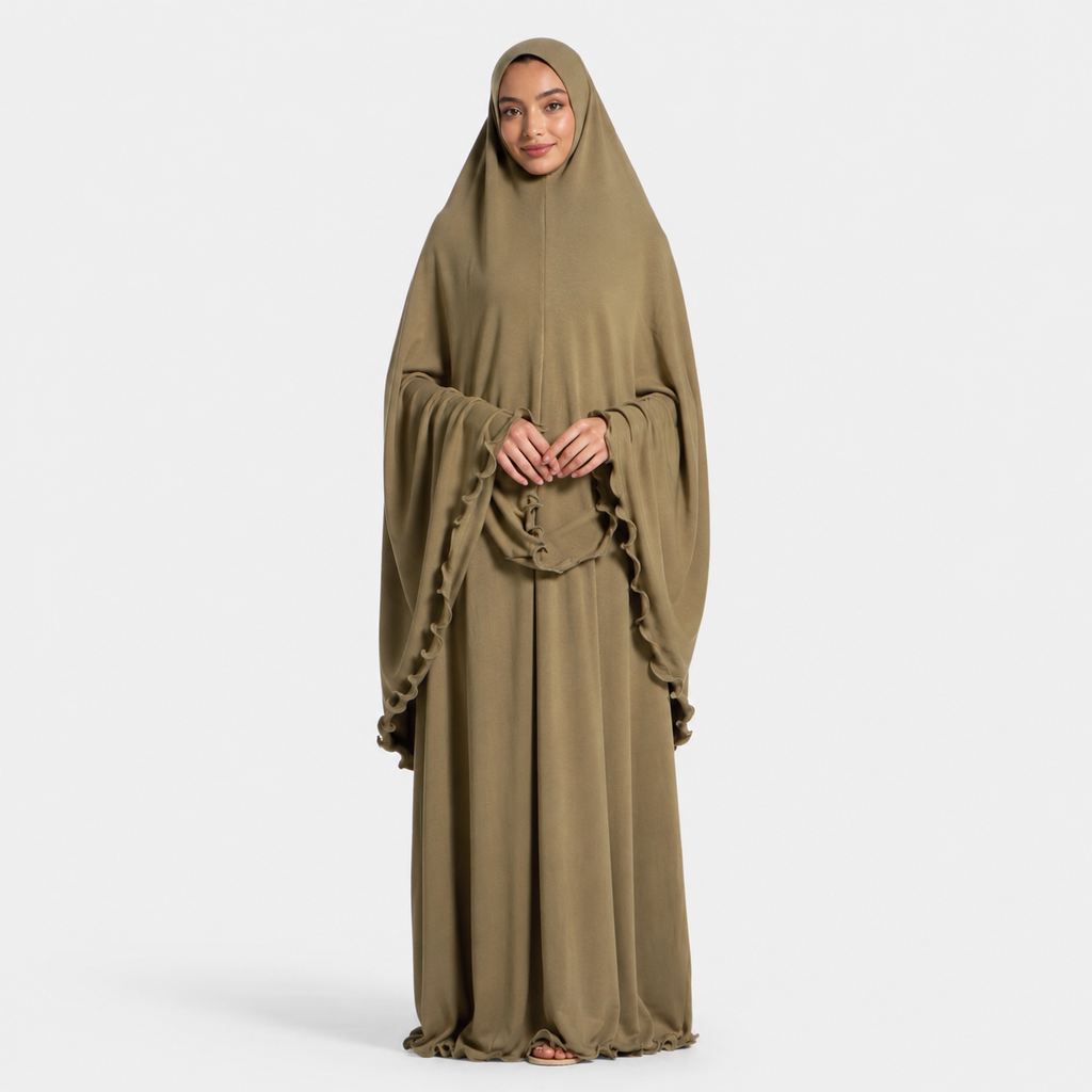 Olive Two-Piece Prayer Set with Ruffle Hem