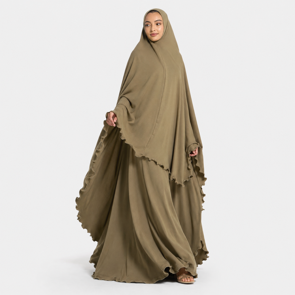 Olive Two-Piece Prayer Set with Ruffle Hem