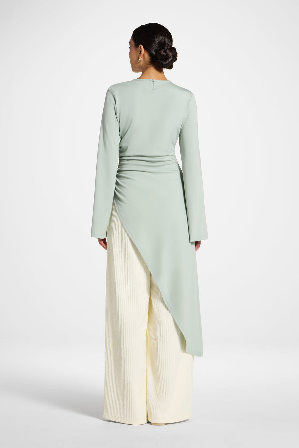 Azure Blue Asymmetric Midi Tunic Top with Ruched Waist