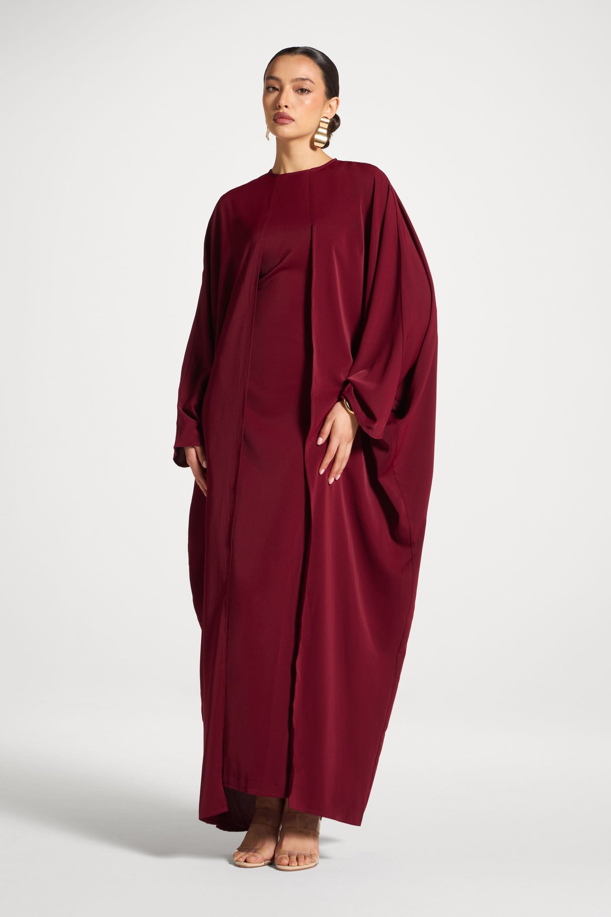 Nadine Sleeveless Cape Maxi Dress in Red