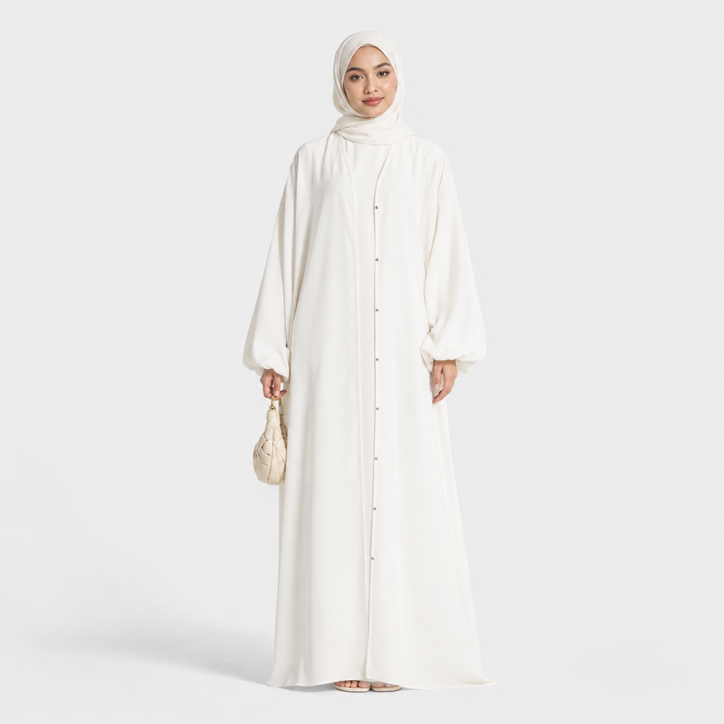 Elegant Opaque Nida Abaya with Balloon Sleeves
