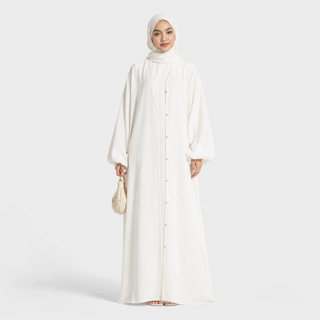 Elegant Opaque Nida Abaya with Balloon Sleeves