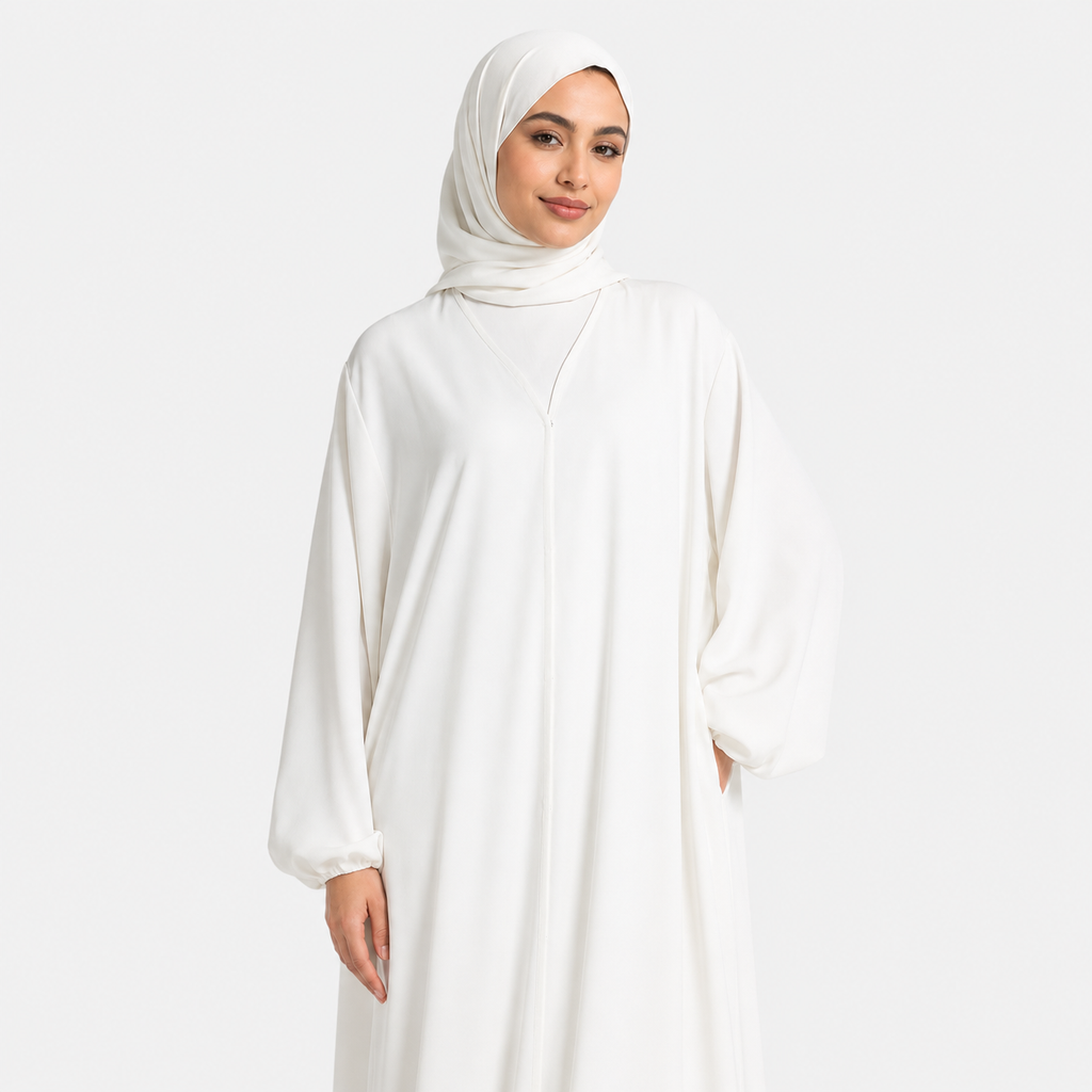 Elegant Opaque Nida Abaya with Balloon Sleeves