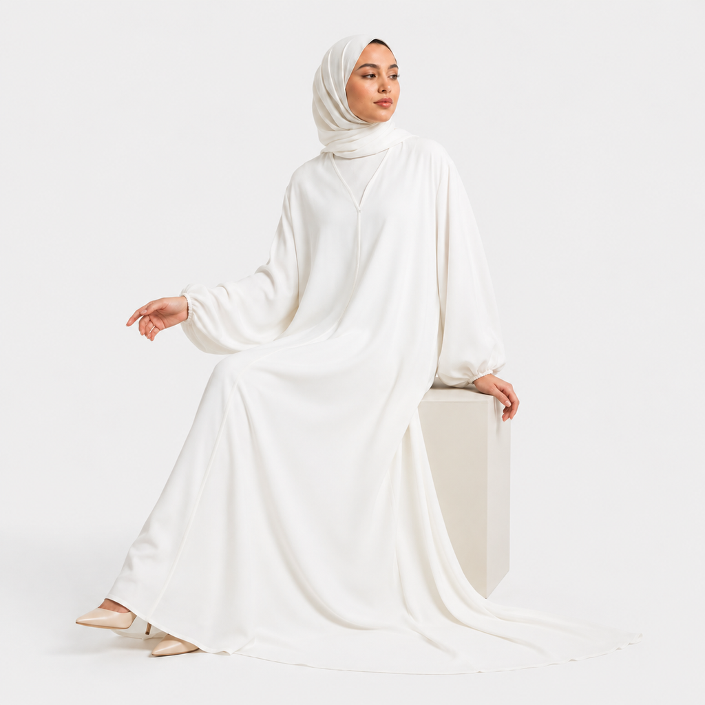 Elegant Opaque Nida Abaya with Balloon Sleeves