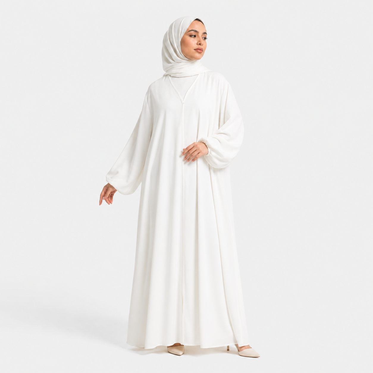 Elegant Opaque Nida Abaya with Balloon Sleeves