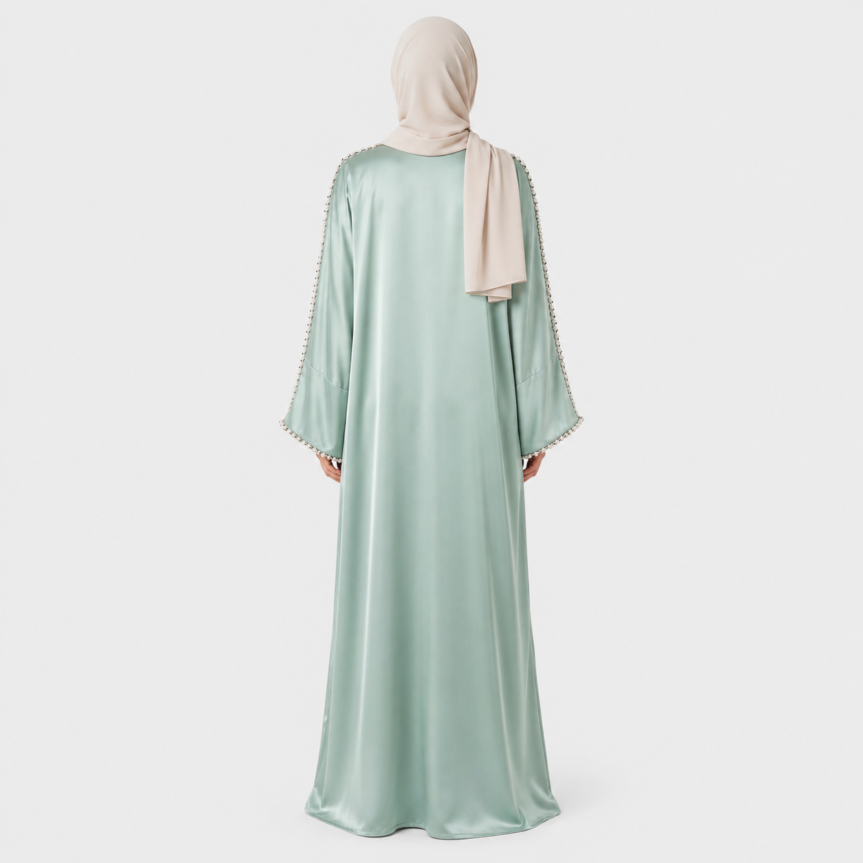 Sage Pearl Sleeve Open Abaya for Eid Celebrations