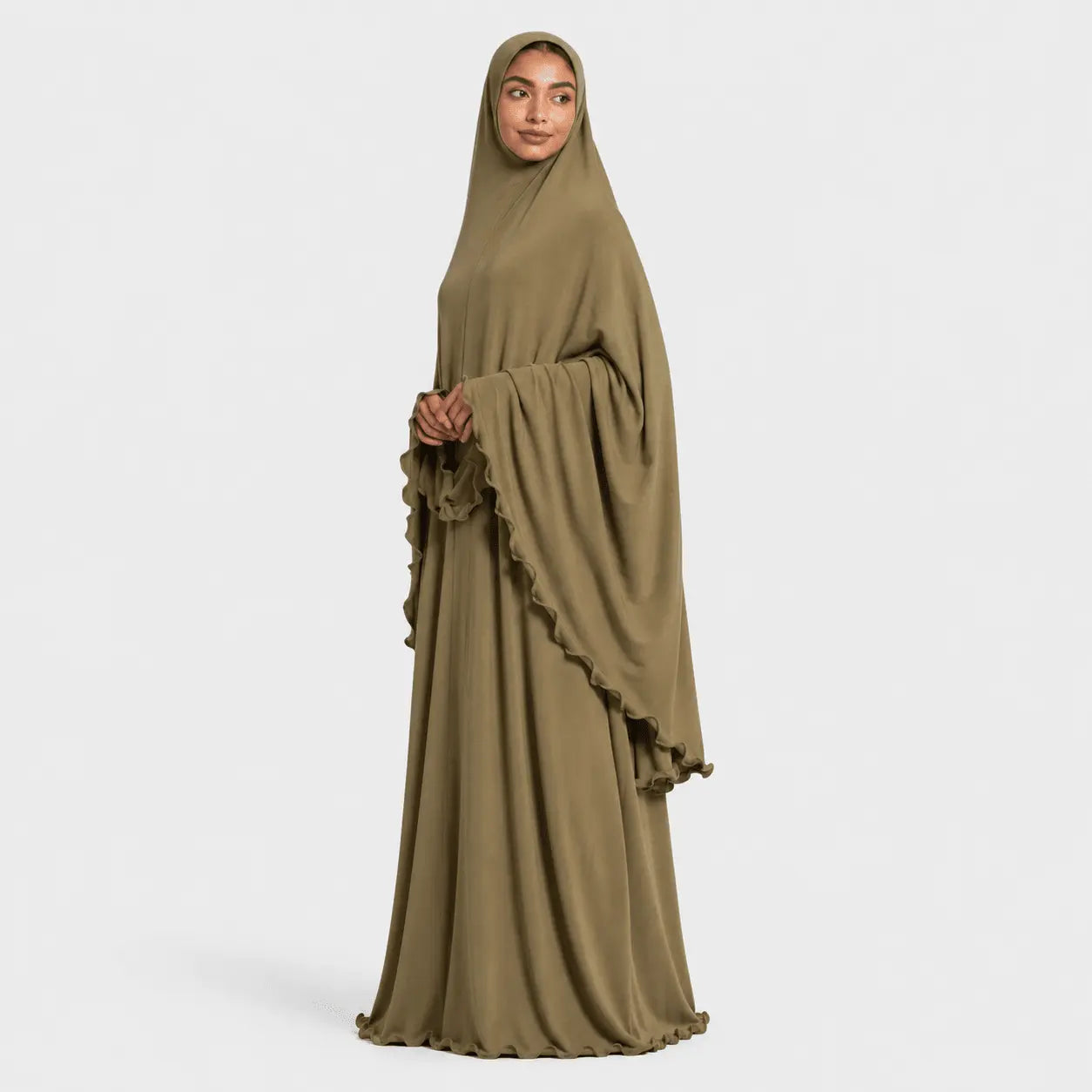 Olive Two-Piece Prayer Set with Ruffle Hem - Mahara Atelier