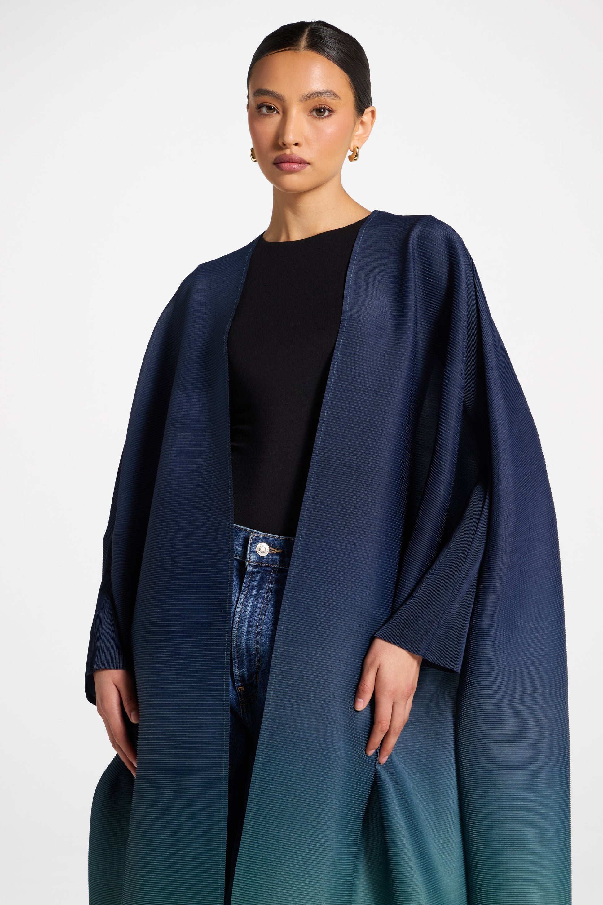 Ombre Abaya with Delicate Micro Pleats
