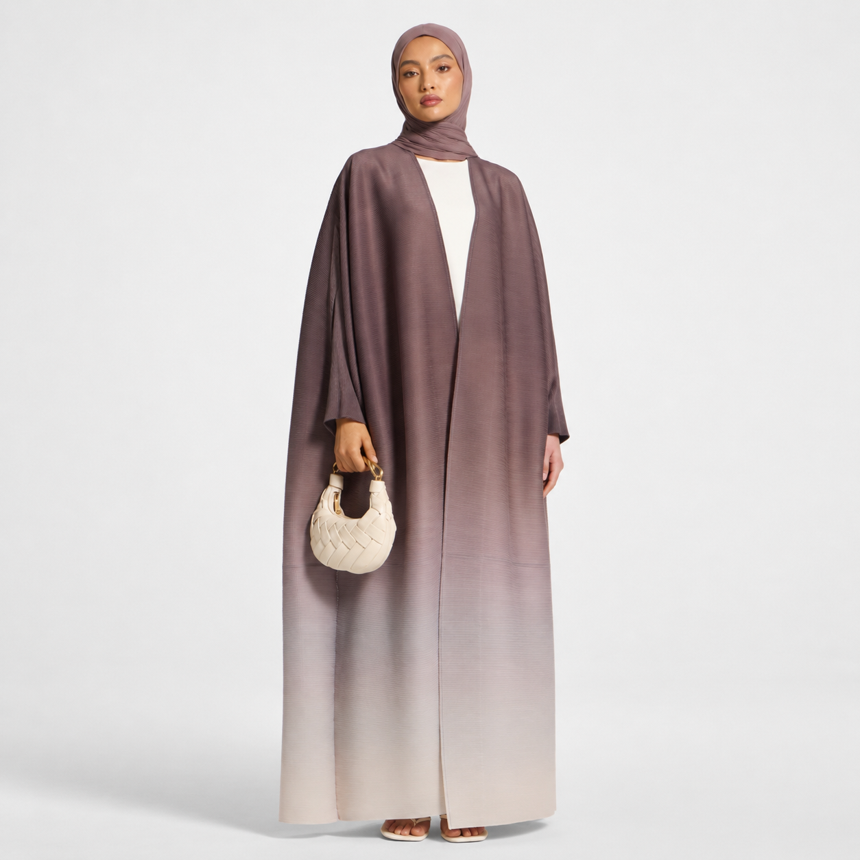 Plum Ombre Gradient Micro Pleated Abaya