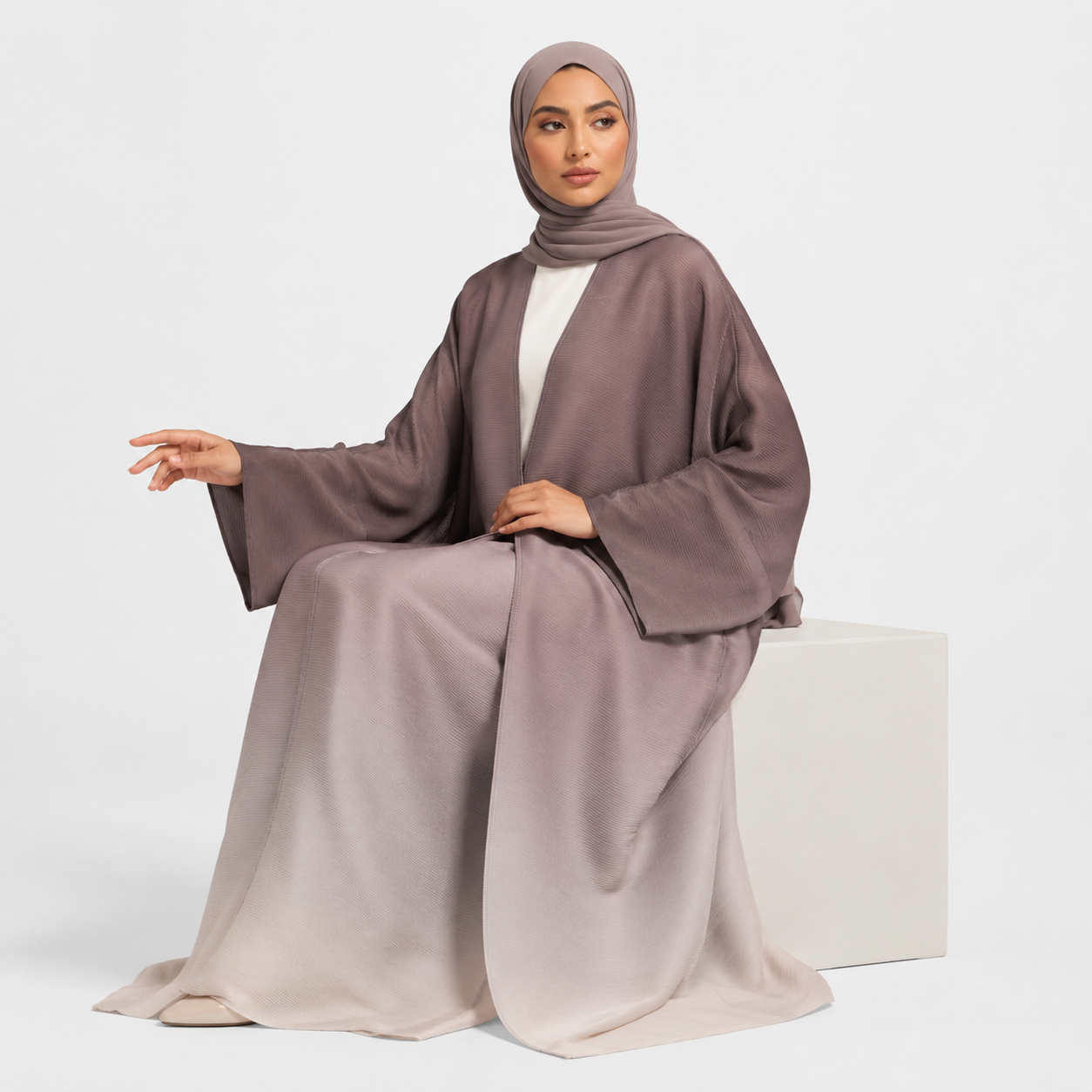 Plum Ombre Gradient Micro Pleated Abaya