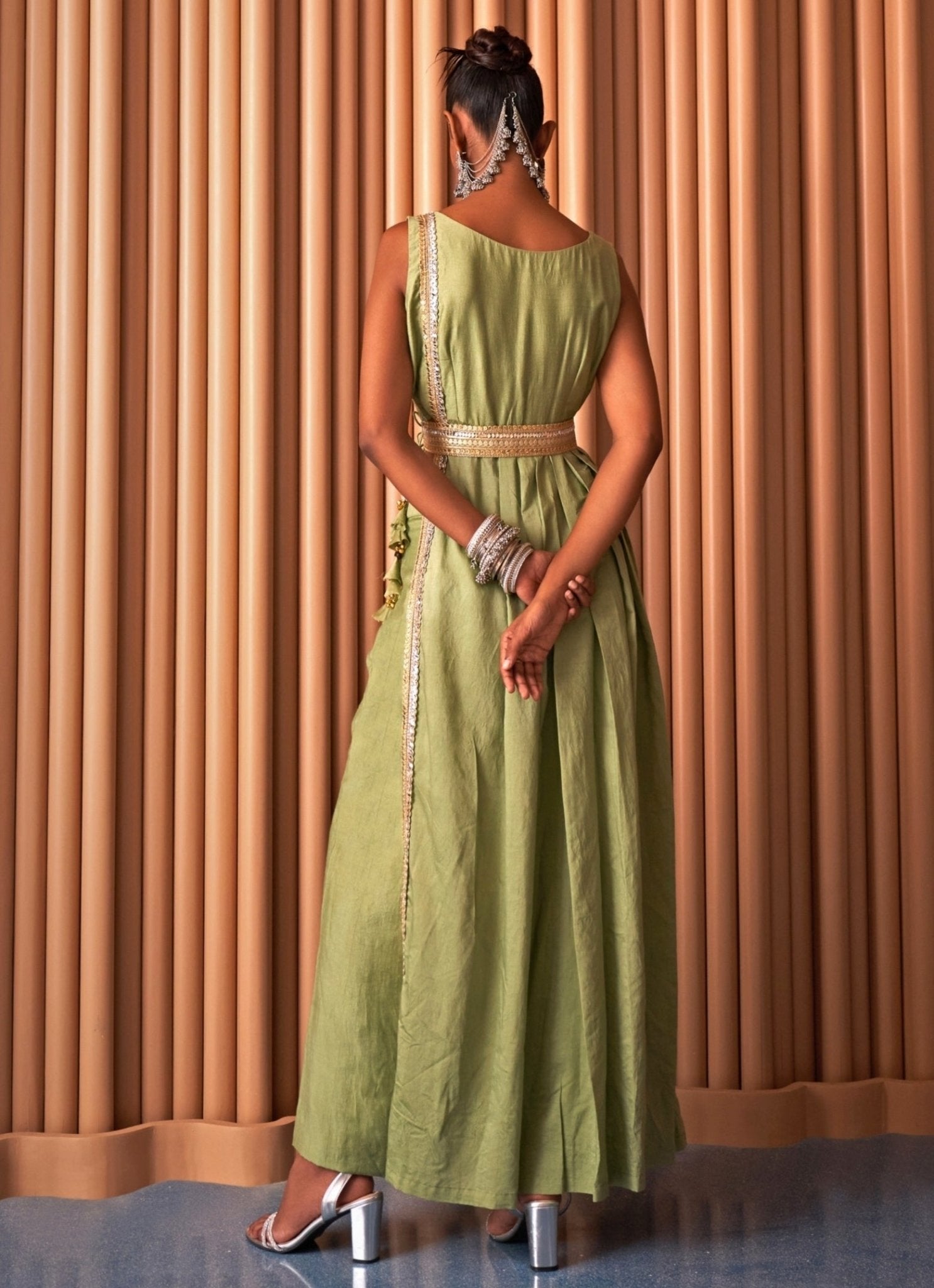 Pastel Green Chanderi Kurta Set with Matching Belt