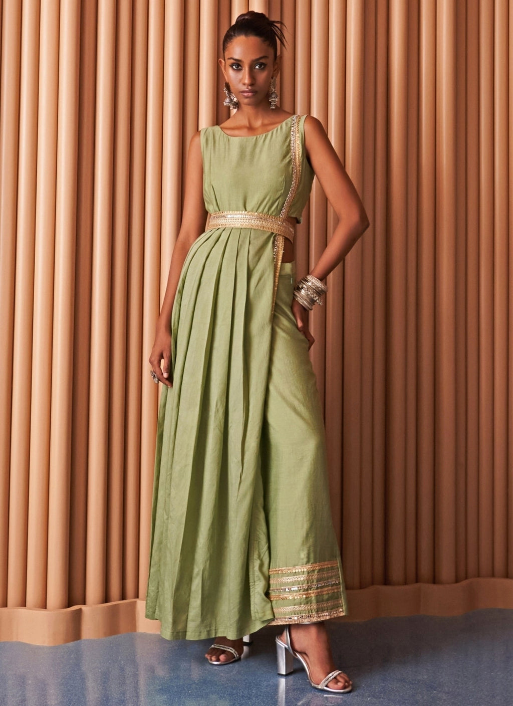 Pastel Green Chanderi Kurta Set with Matching Belt