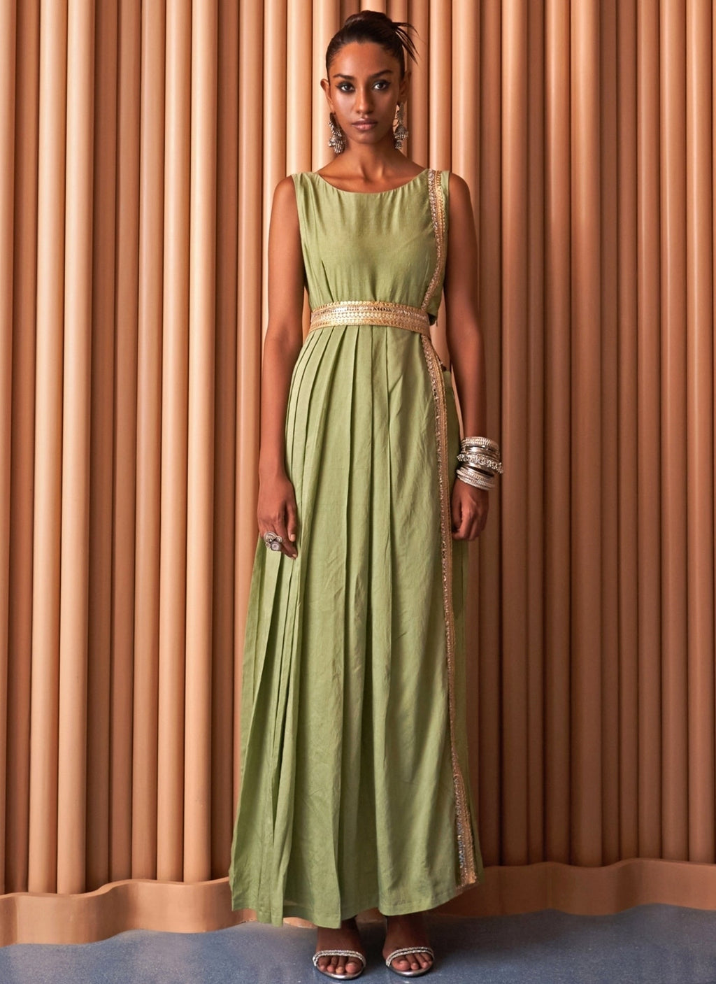 Pastel Green Chanderi Kurta Set with Matching Belt