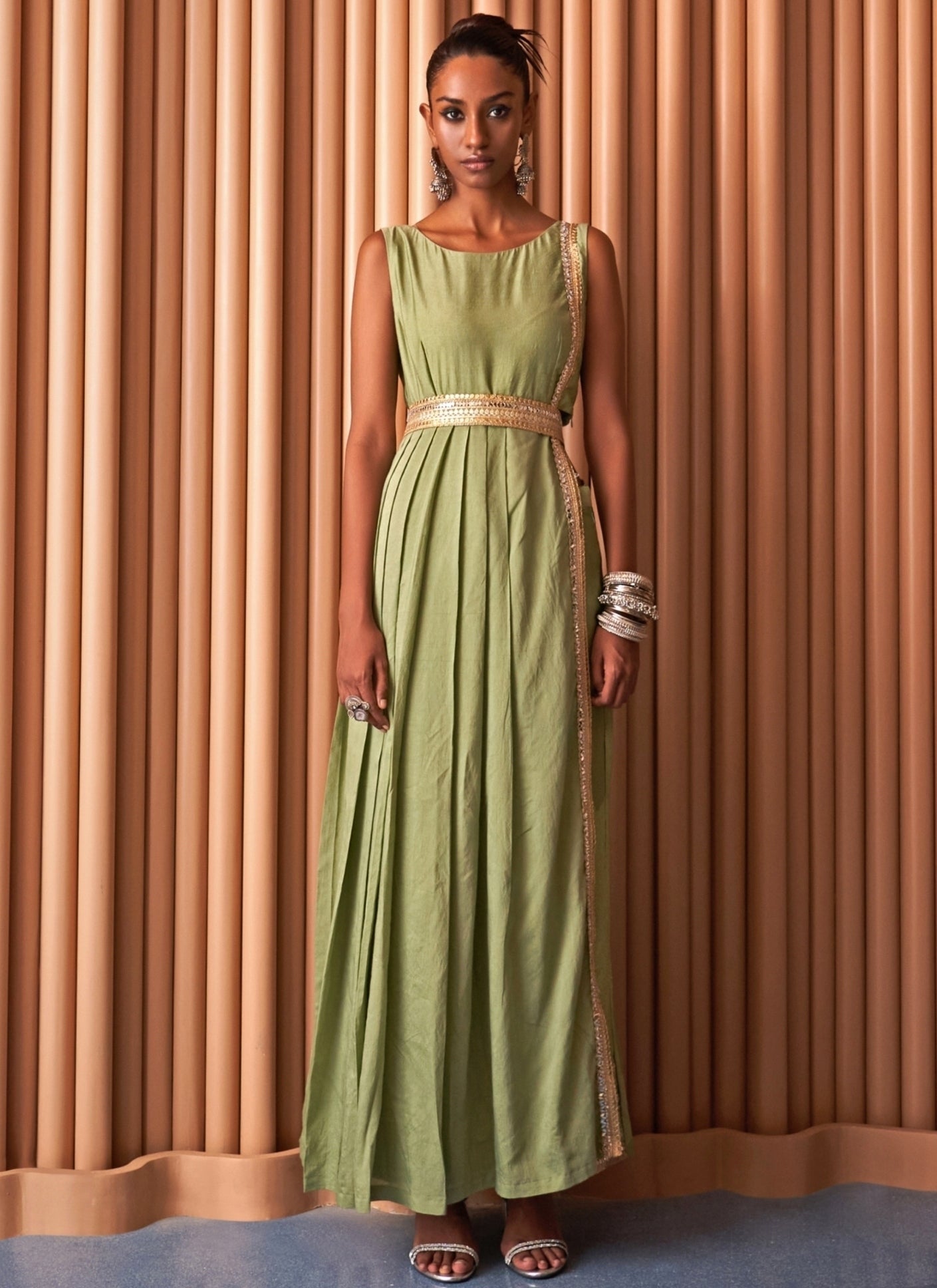 Pastel Green Chanderi Kurta Set with Matching Belt
