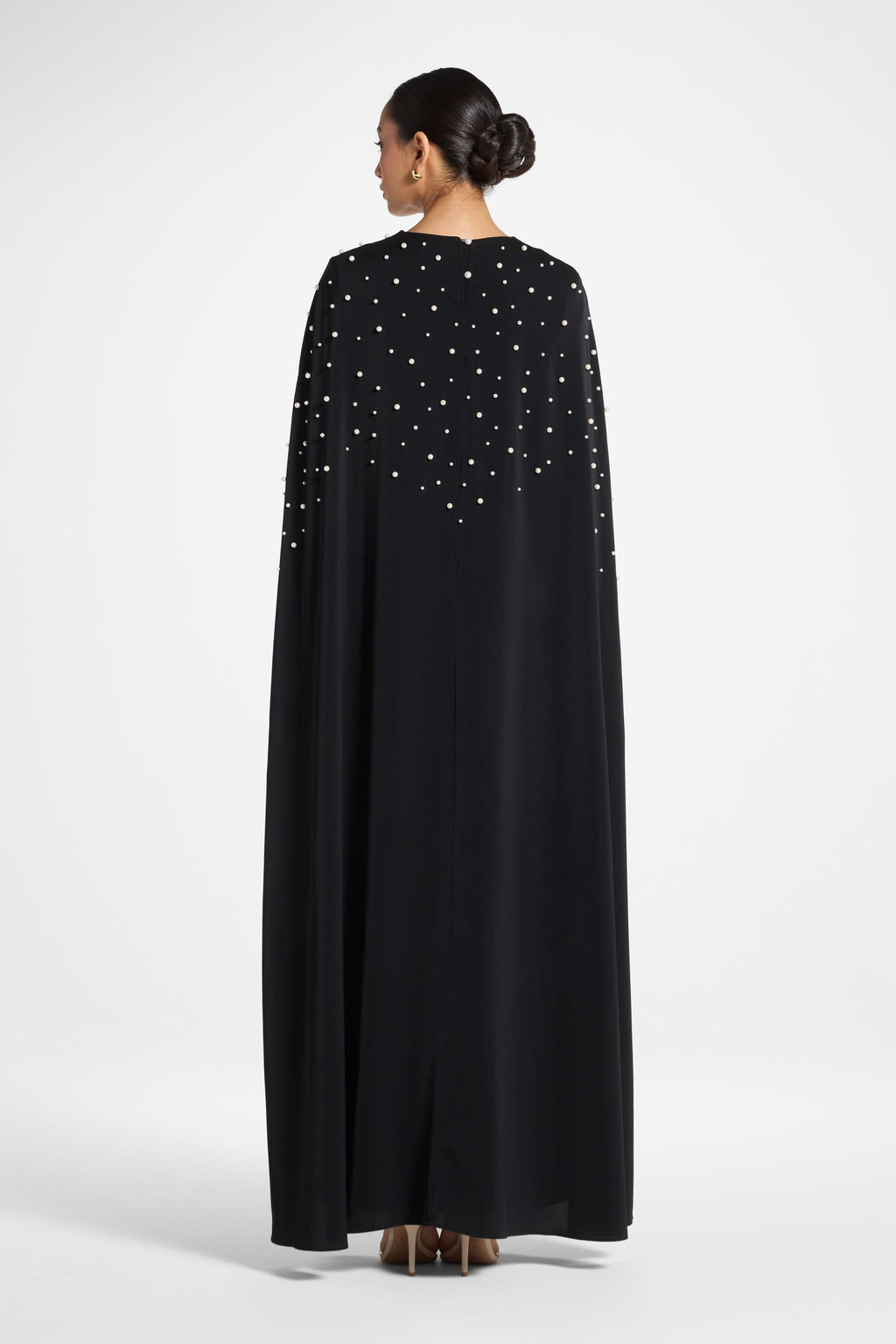 Black Cape Abaya with Pearl Detail