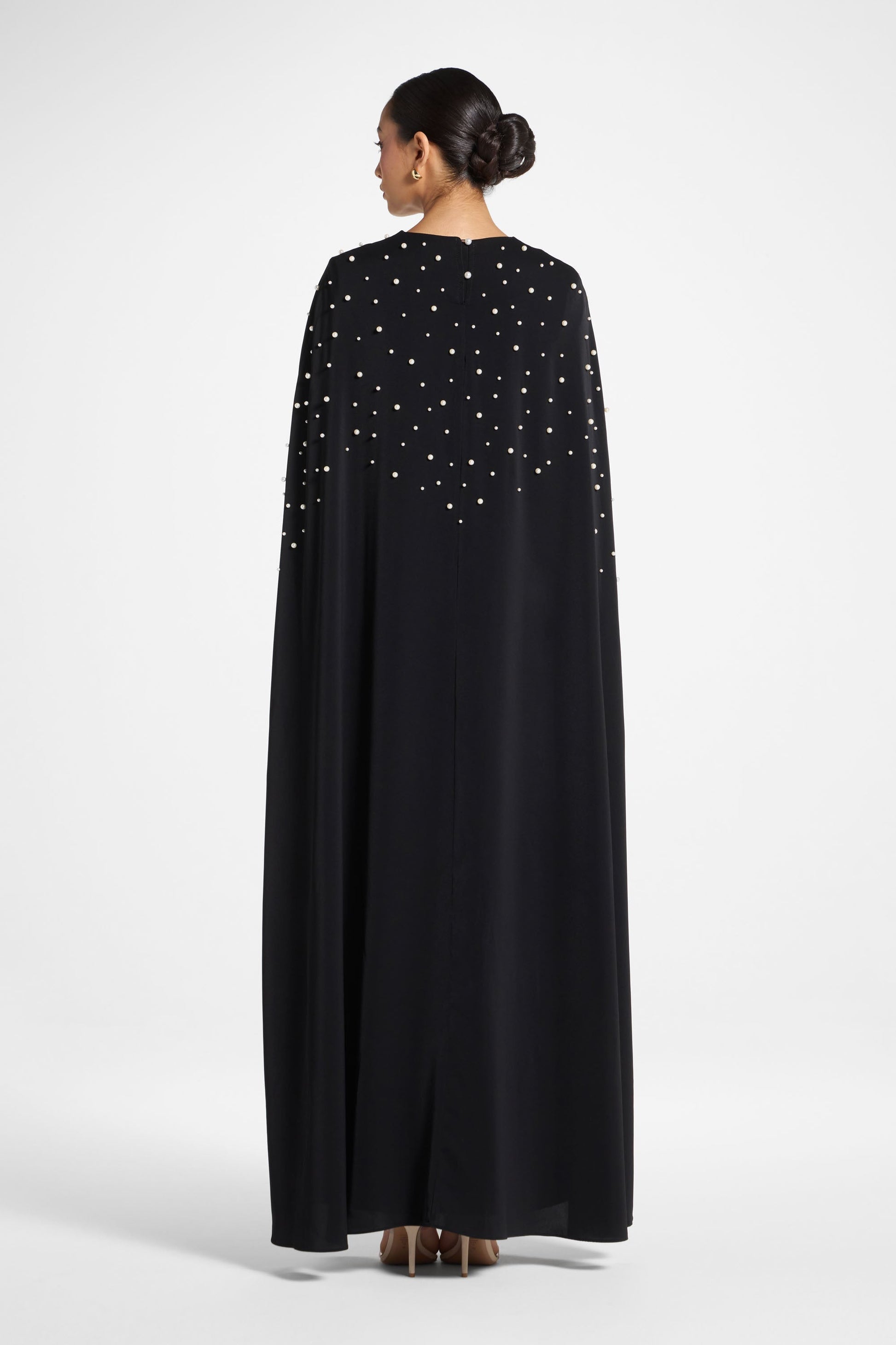 Black Cape Abaya with Pearl Detail