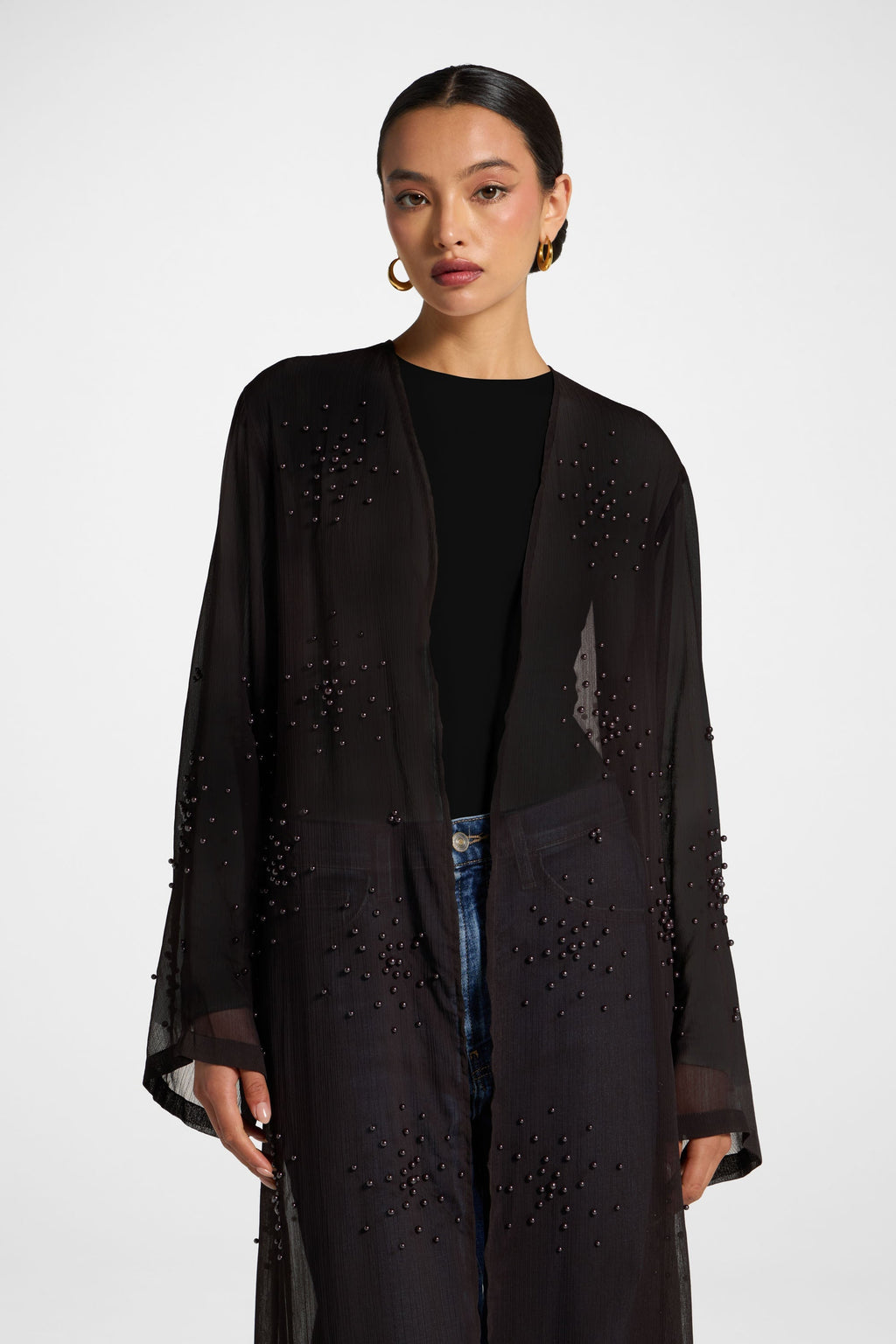Purple Pearl Embellished Open Abaya