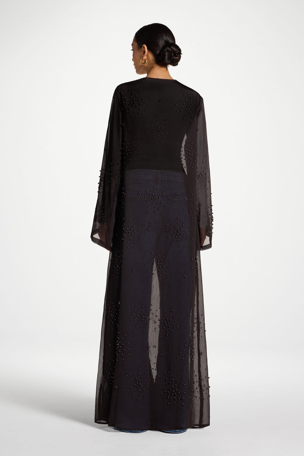 Purple Pearl Embellished Open Abaya