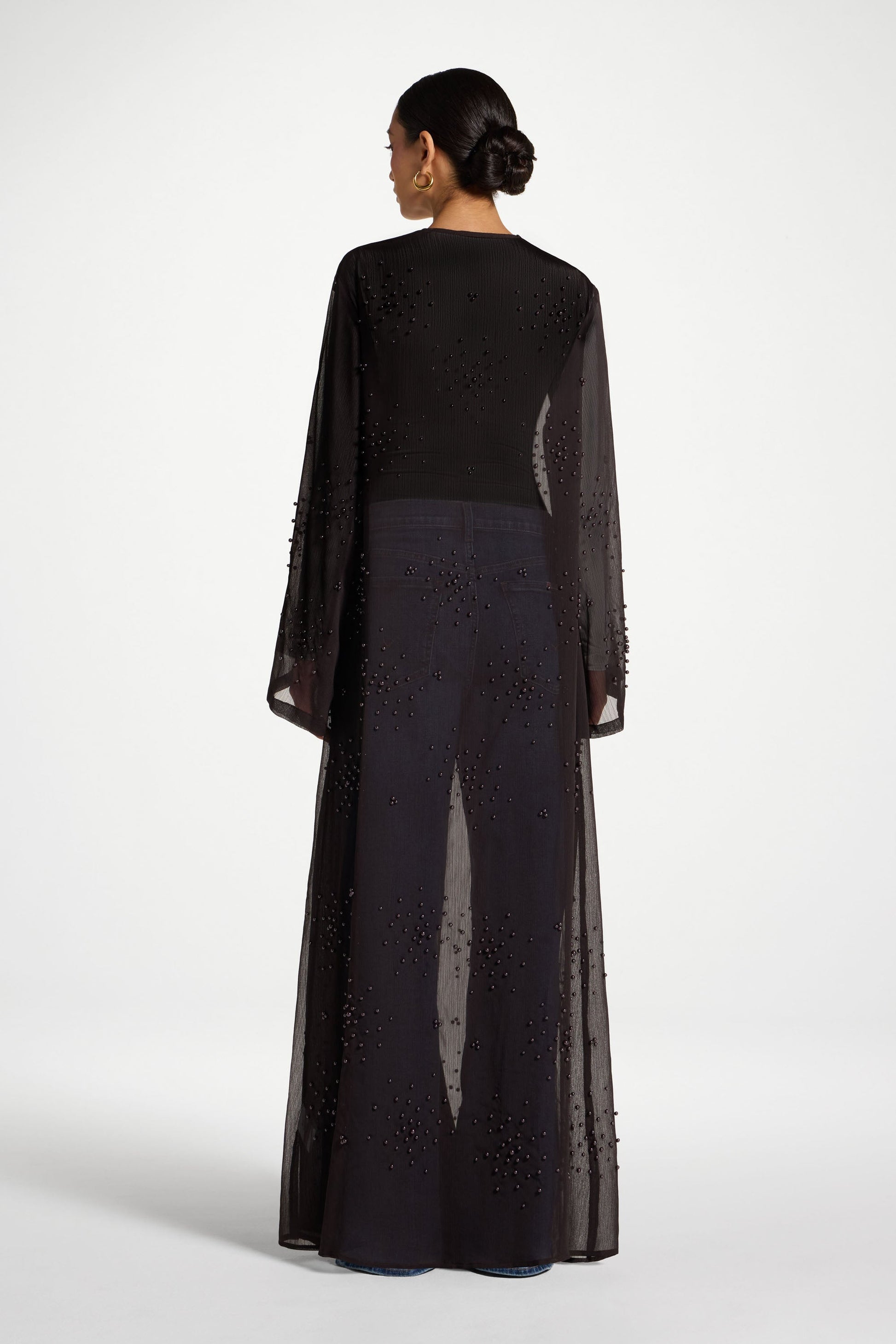 Purple Pearl Embellished Open Abaya