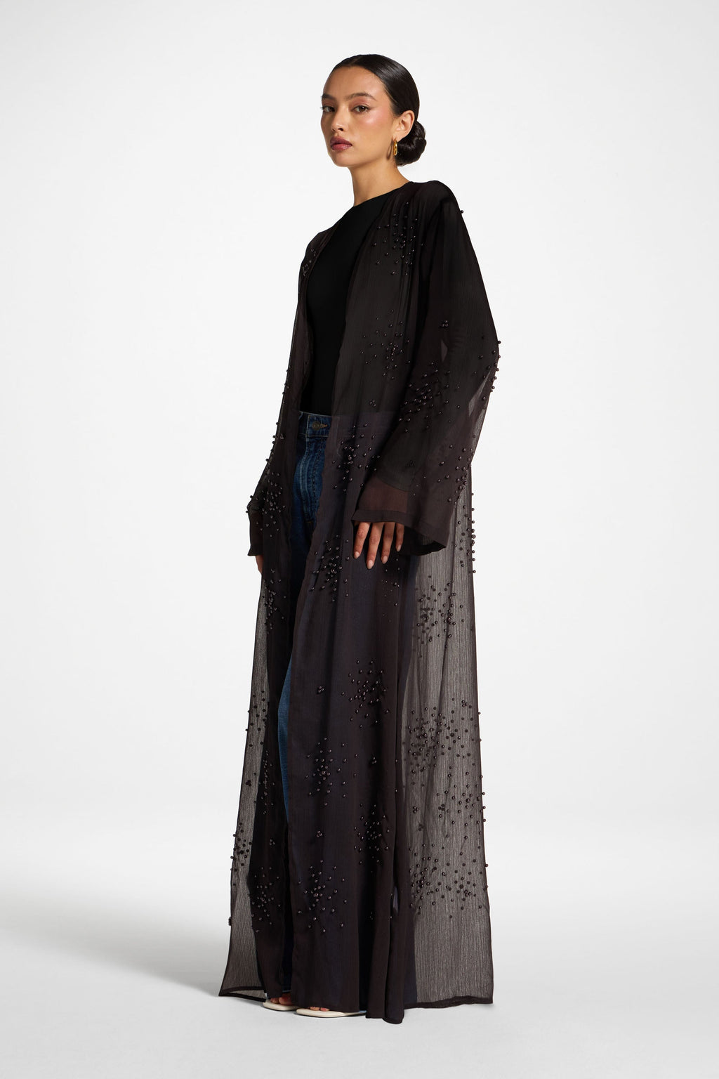 Purple Pearl Embellished Open Abaya