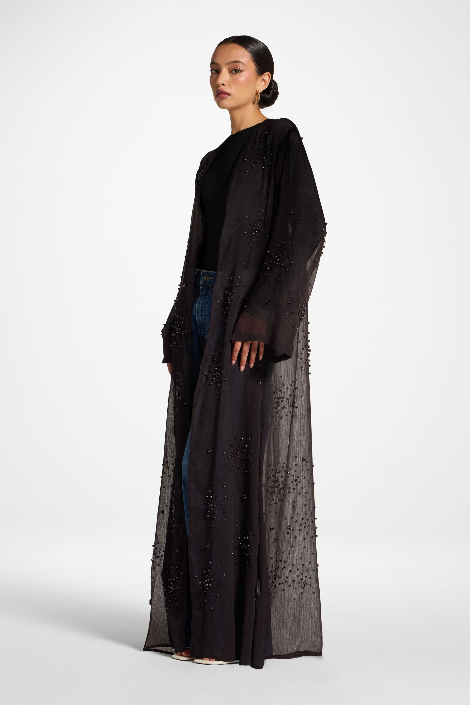 Purple Pearl Embellished Open Abaya