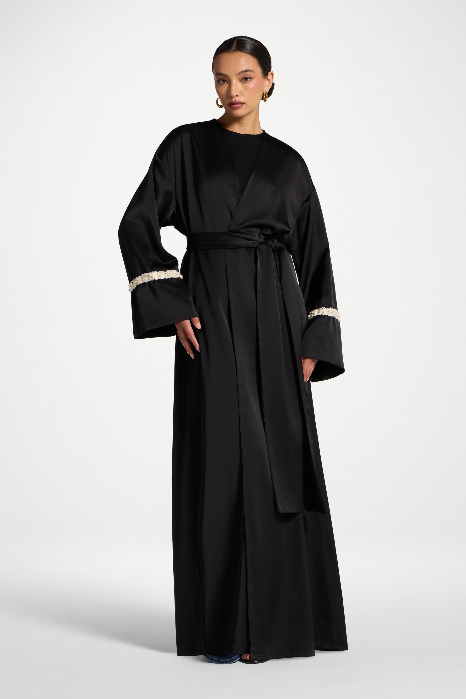 Black Pearl Trim Abaya
