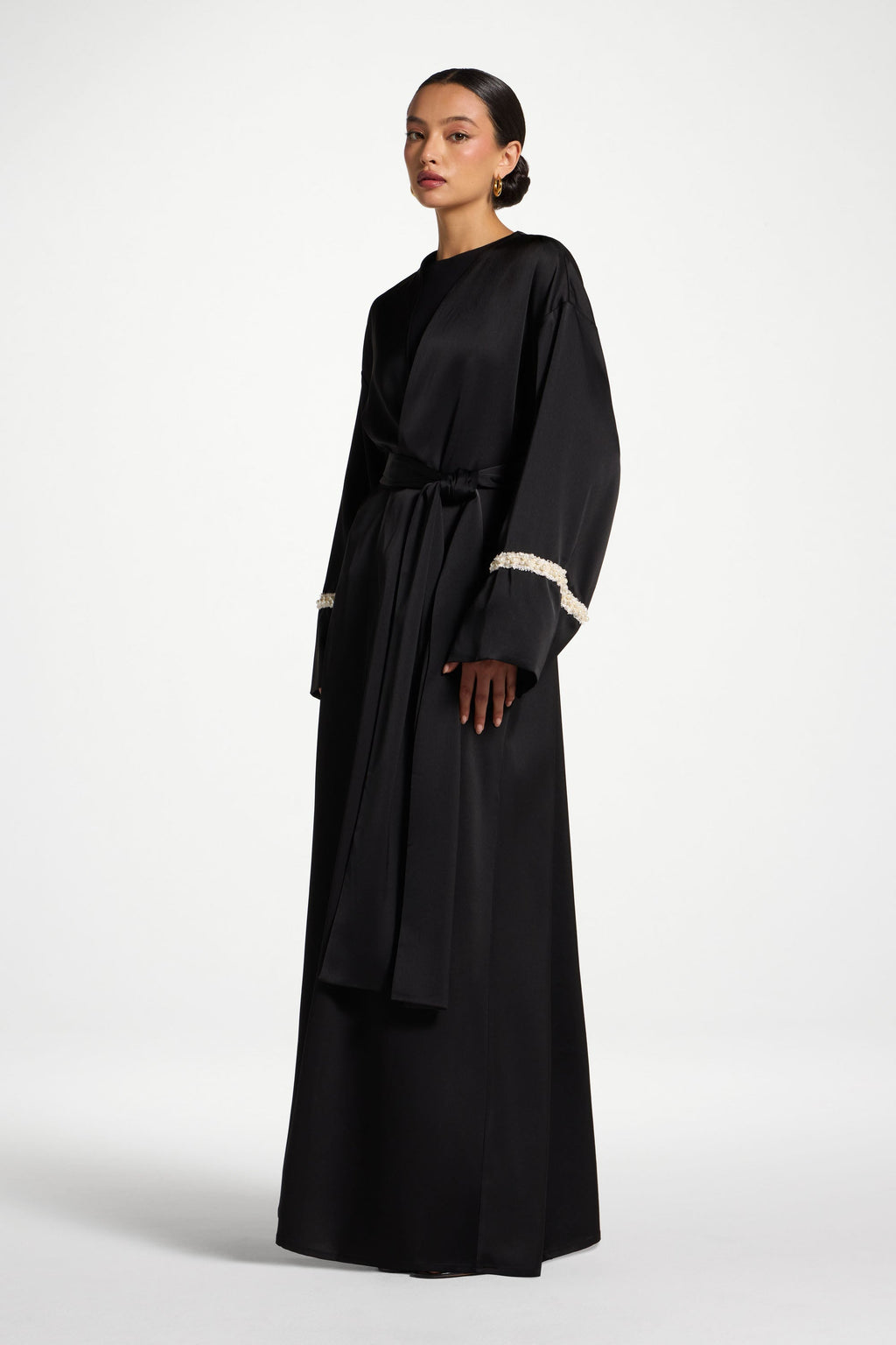 Black Pearl Trim Abaya