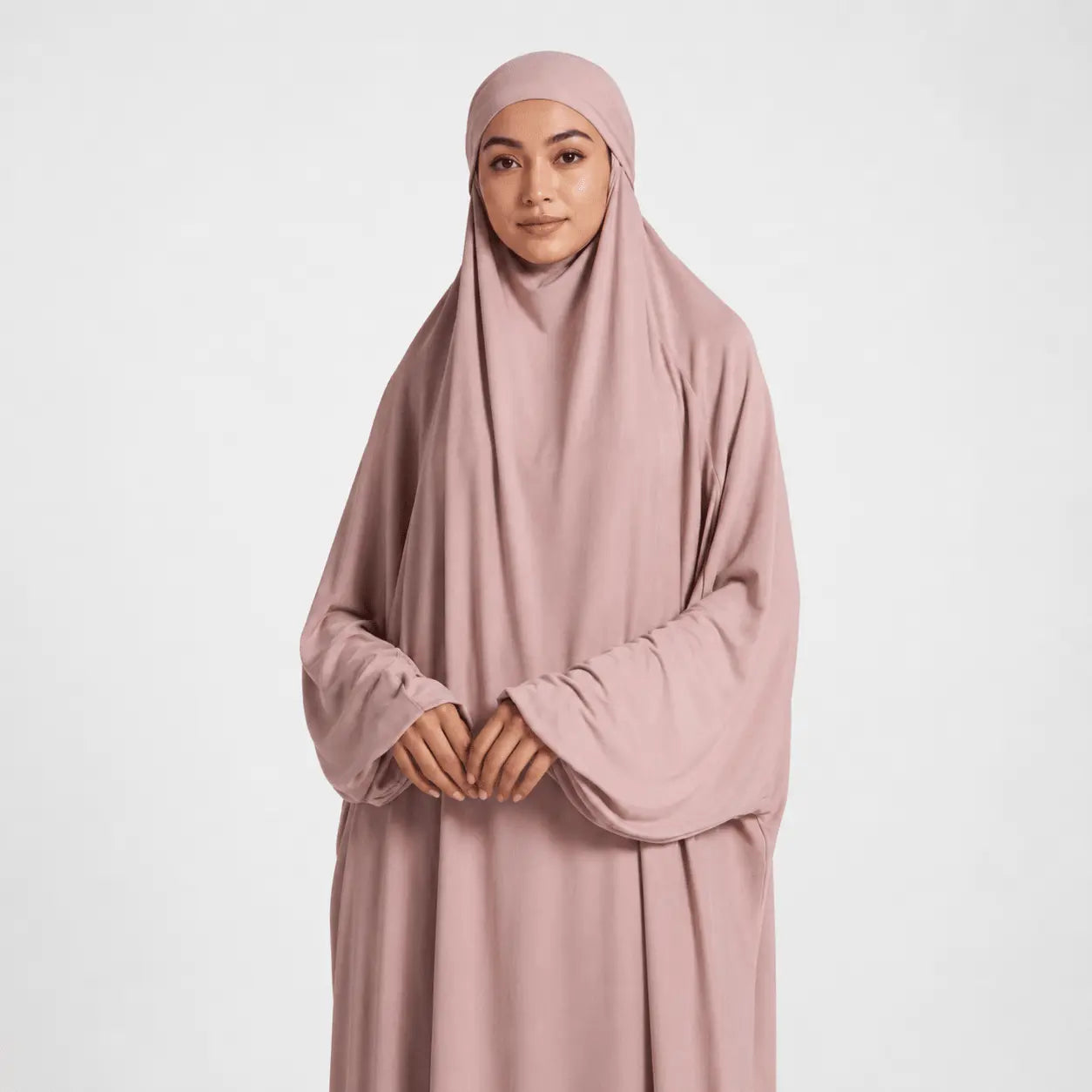 Pink Stretchy Jersey Prayer Set with Ultra-Wide Palazzo Pants - Mahara Atelier