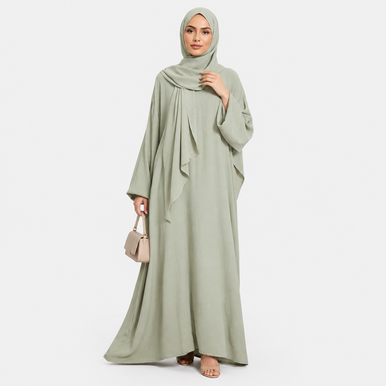 Closed Front Zip Abaya with Hijab – Pistachio Green